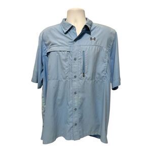 Under Armour Mens Fish Stalker Shirt Size XL Blue Short Sleeve Vented